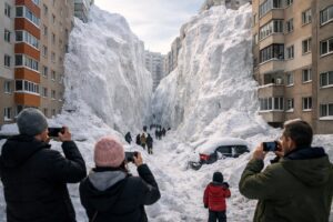 Video viral cu zapada uriasa intre blocuri generat de AI